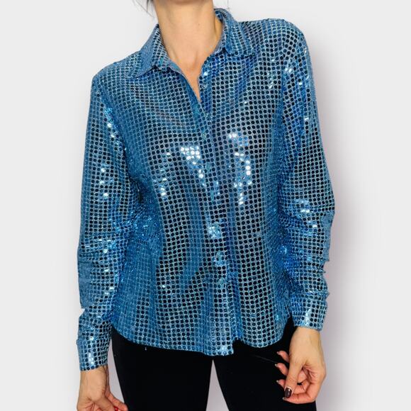 90s Necessary Objects Blue Sparkle Top‎ - Picture 4 of 7